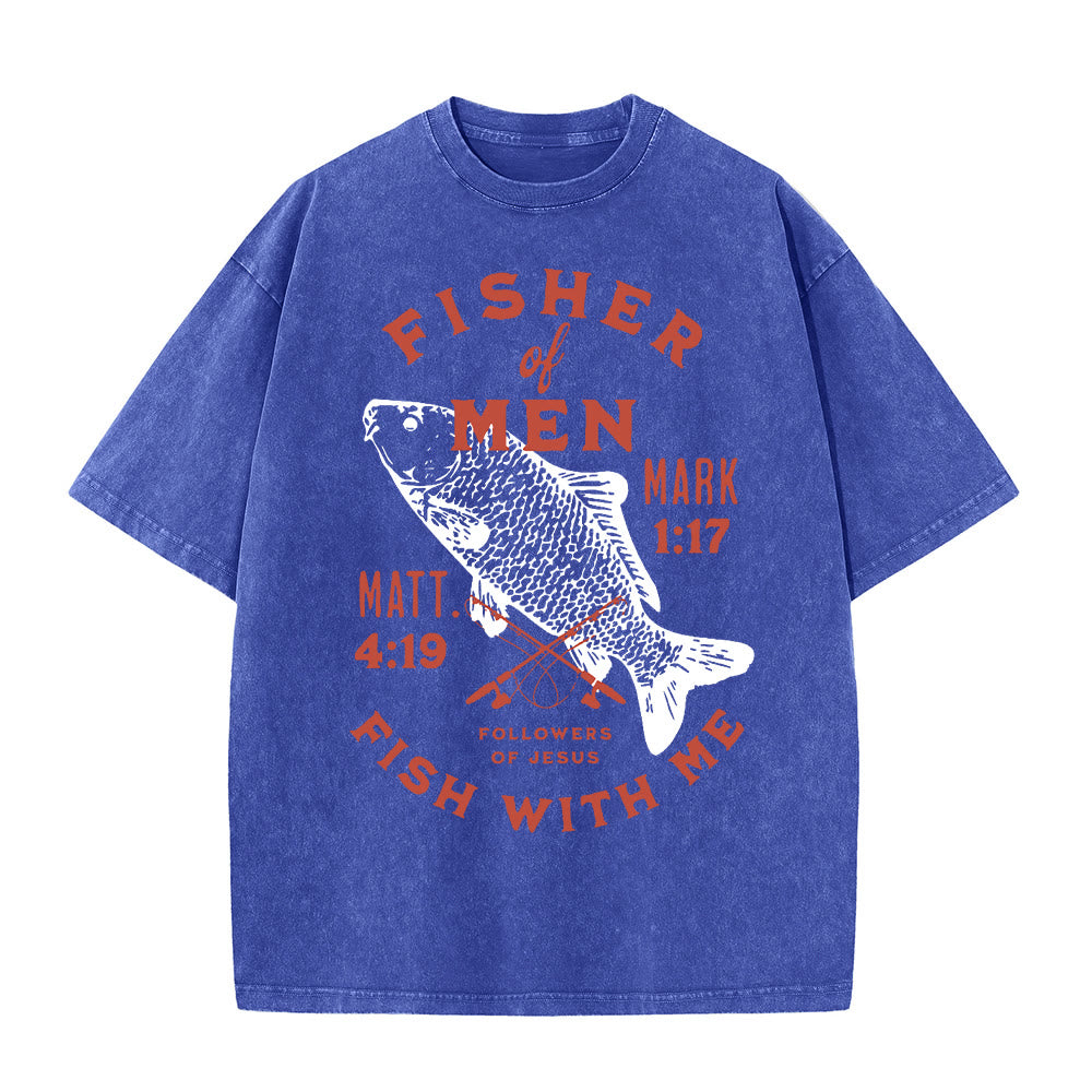 Christianartworkshop Followers of Jesus Fisher of Men Unisex Washed T-Shirt - Blue - 5XL - image 5