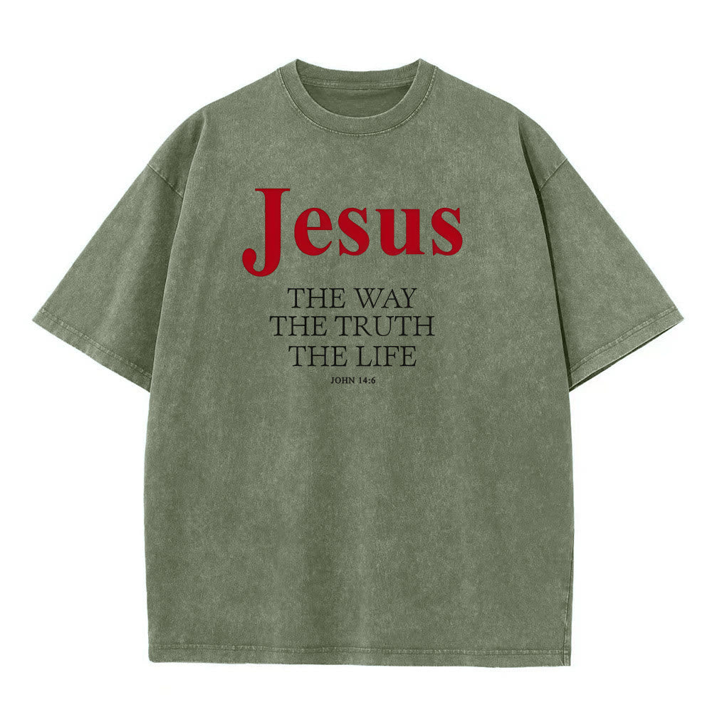Christianartworkshop Jesus The Way The Truth The Life Unisex Washed T - Shirt - Army Green - 5XL - image 2