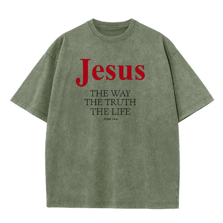Christianartworkshop Jesus The Way The Truth The Life Unisex Washed T - Shirt - Army Green - 5XL - image 2