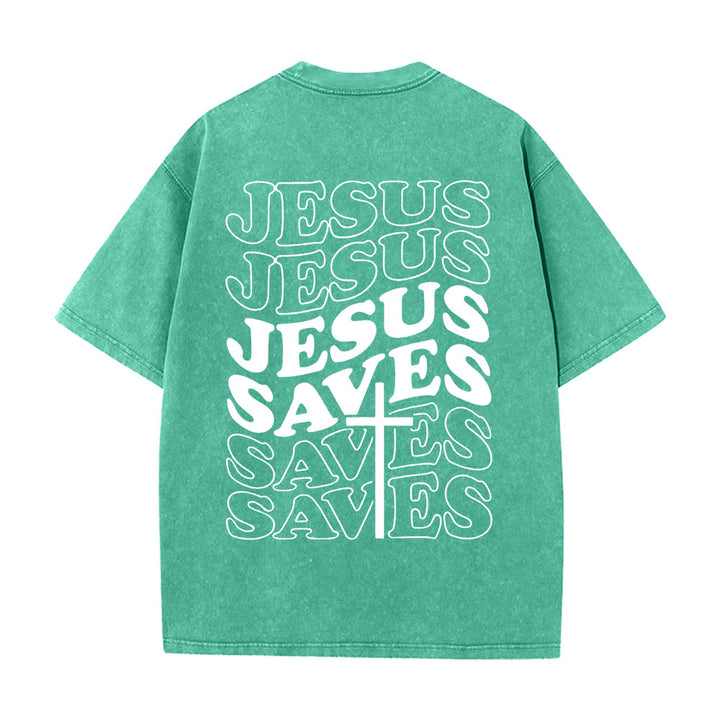 Christianartworkshop Jesus Saves Cross Graphic Unisex Washed T - Shirt - Green - 5XL - image 13