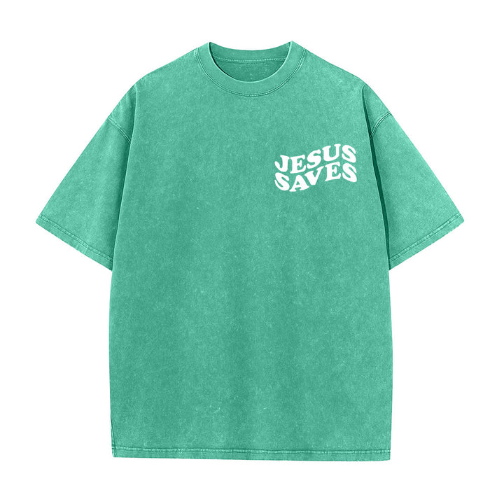 Christianartworkshop Jesus Saves Cross Graphic Unisex Washed T - Shirt - image 13