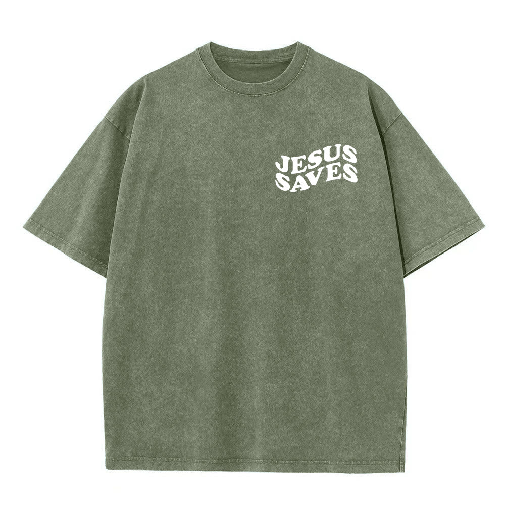 Christianartworkshop Jesus Saves Cross Graphic Unisex Washed T - Shirt - image 3