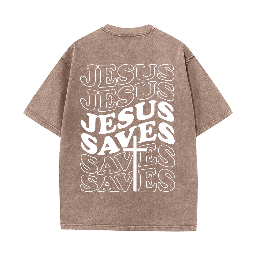 Christianartworkshop Jesus Saves Cross Graphic Unisex Washed T - Shirt - Coffee - 5XL - image 14