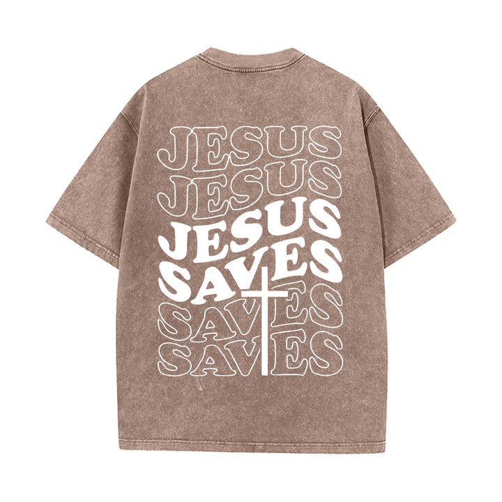 Christianartworkshop Jesus Saves Cross Graphic Unisex Washed T - Shirt - Coffee - 5XL - image 14