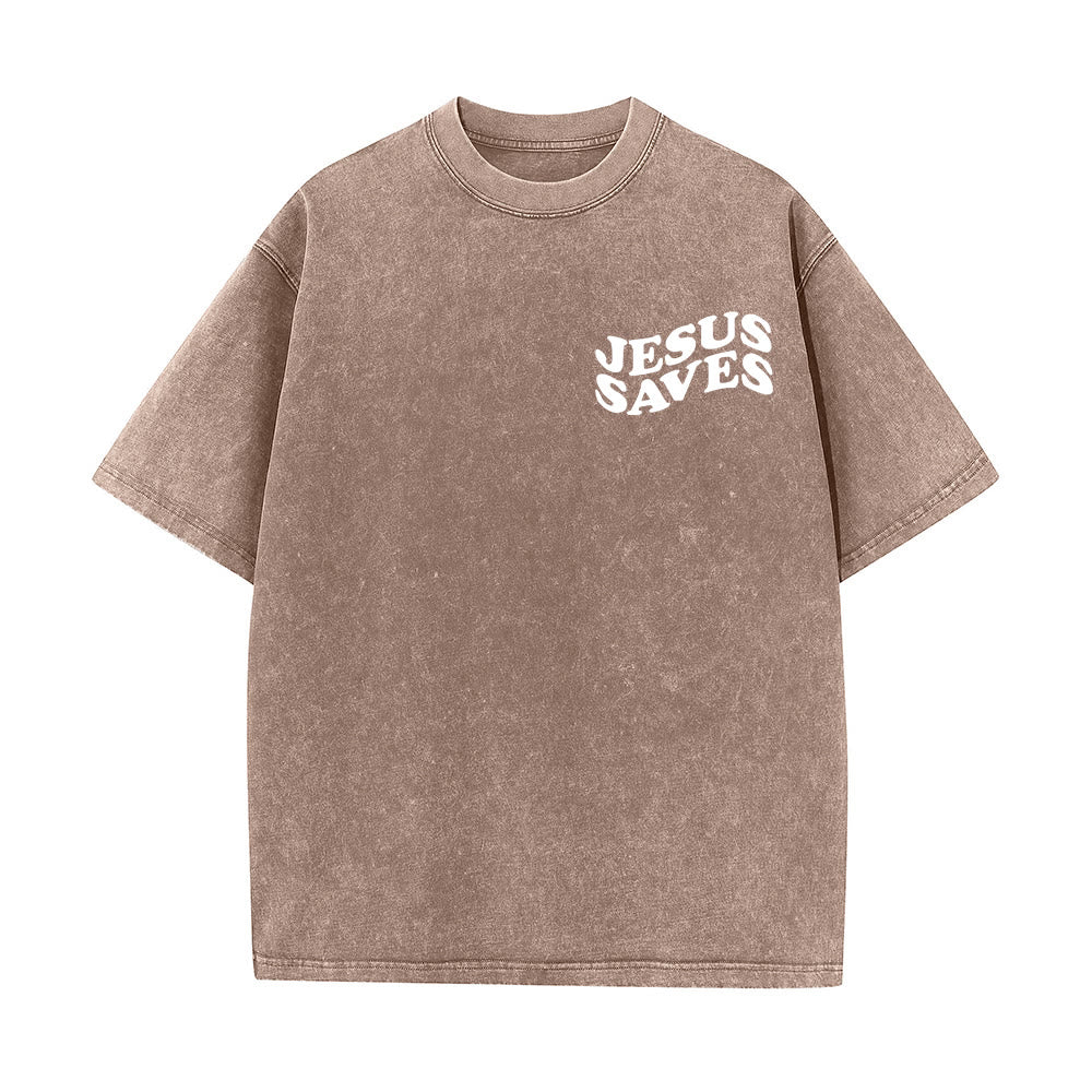 Christianartworkshop Jesus Saves Cross Graphic Unisex Washed T - Shirt - image 15