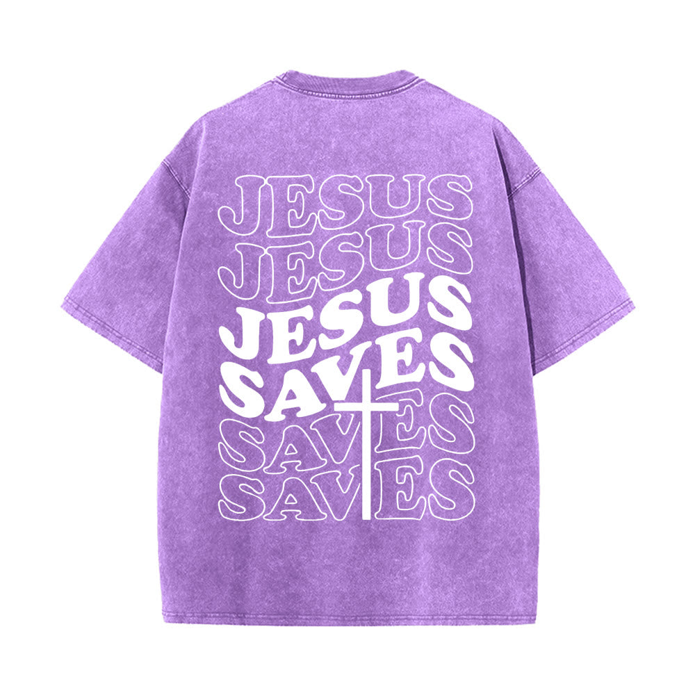 Christianartworkshop Jesus Saves Cross Graphic Unisex Washed T - Shirt - Purple - 5XL - image 6