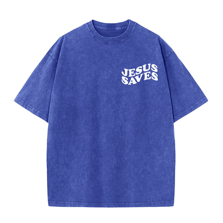 Christianartworkshop Jesus Saves Cross Graphic Unisex Washed T - Shirt - image 9