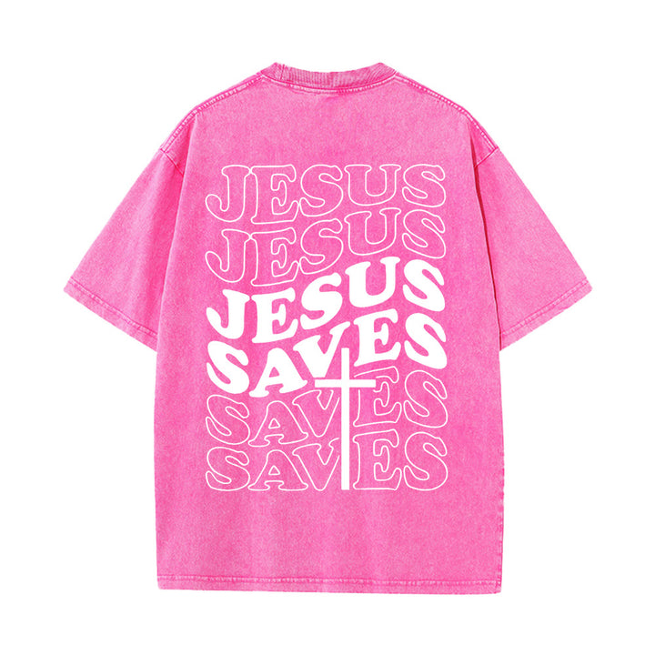 Christianartworkshop Jesus Saves Cross Graphic Unisex Washed T - Shirt - Pink - 5XL - image 11