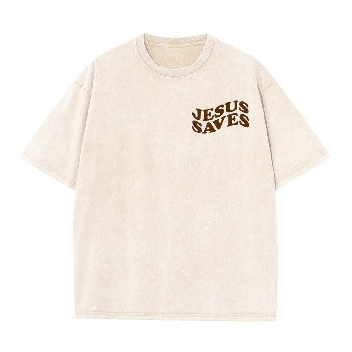Christianartworkshop Jesus Saves Cross Graphic Unisex Washed T - Shirt - image 17