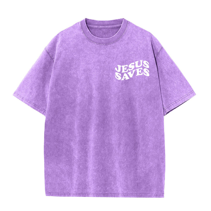 Christianartworkshop Jesus Saves Cross Graphic Unisex Washed T - Shirt - image 7