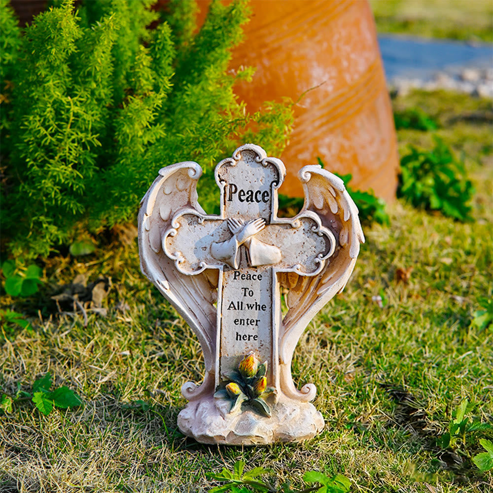 Christianartworkshop Winged Cross Mercy & Peace Desktop Ornament: His Abundant Grace Daily - Angel Wing Cross - image 0