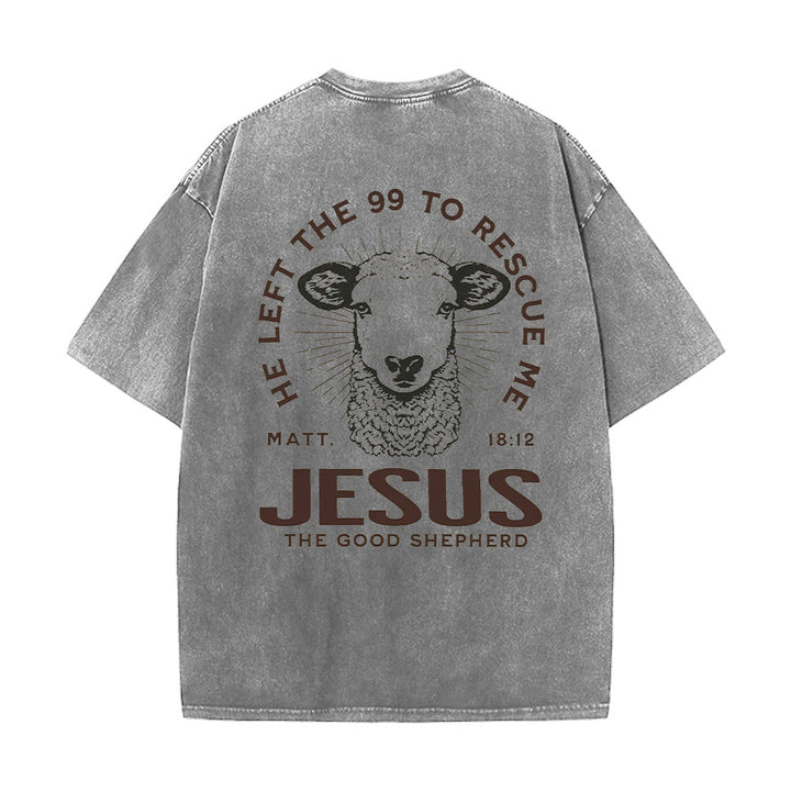 Christianartworkshop "He Left The 99 To Rescue Me" Unisex Washed T-Shirt - Grey - 5XL - image 4