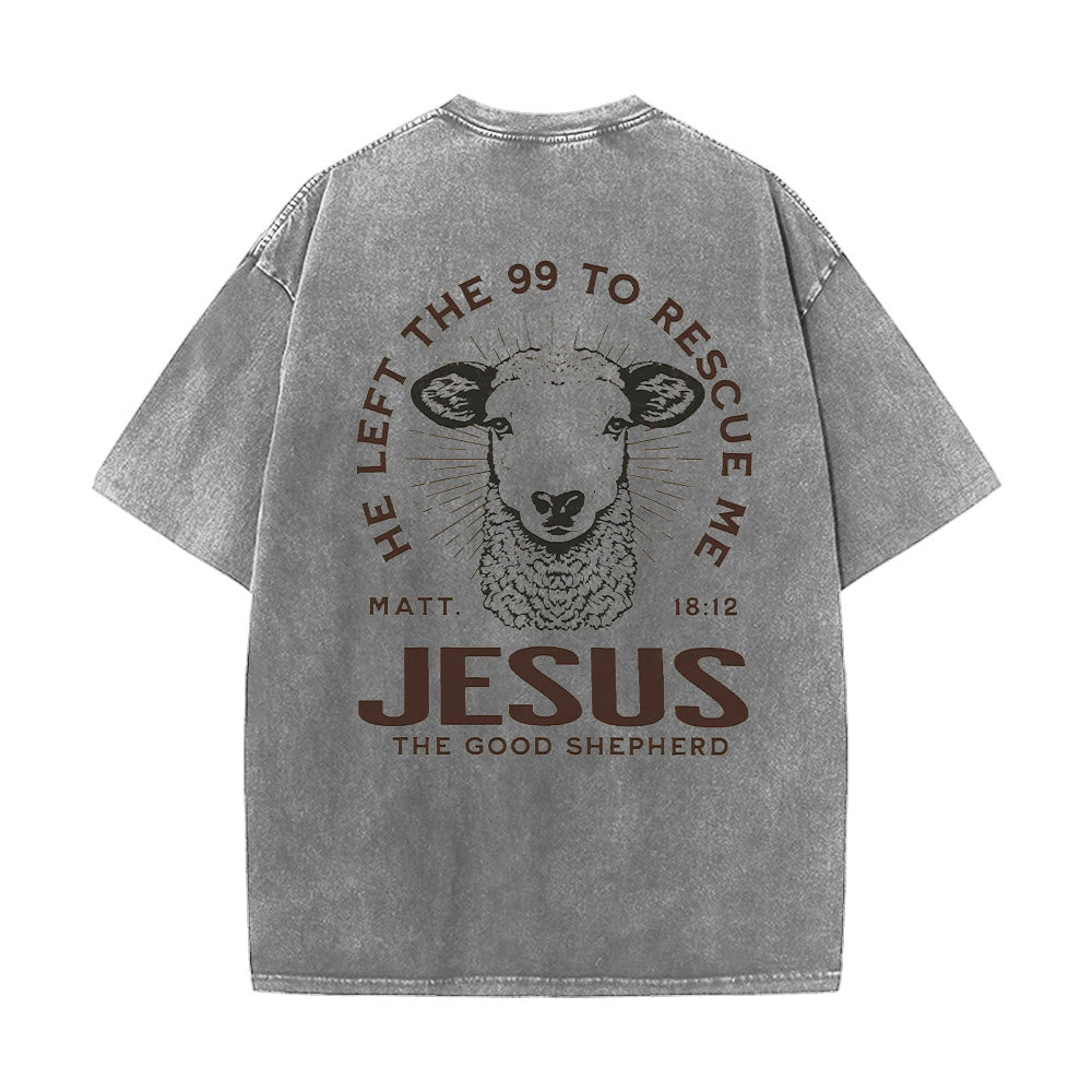Christianartworkshop "He Left The 99 To Rescue Me" Unisex Washed T-Shirt - Grey - 5XL - image 5