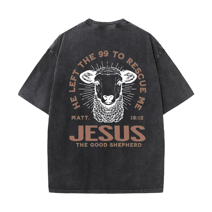 Christianartworkshop "He Left The 99 To Rescue Me" Unisex Washed T-Shirt - Black - 5XL - image 0