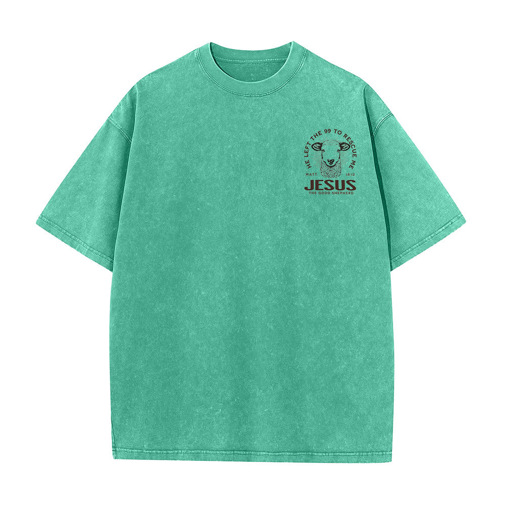 Christianartworkshop "He Left The 99 To Rescue Me" Unisex Washed T-Shirt - image 18