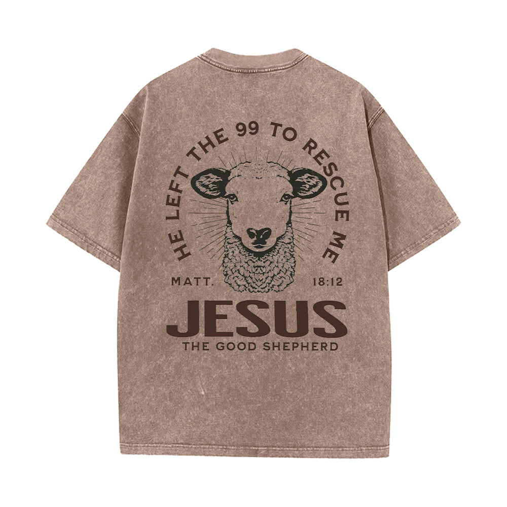 Christianartworkshop "He Left The 99 To Rescue Me" Unisex Washed T-Shirt - Coffee - 5XL - image 8