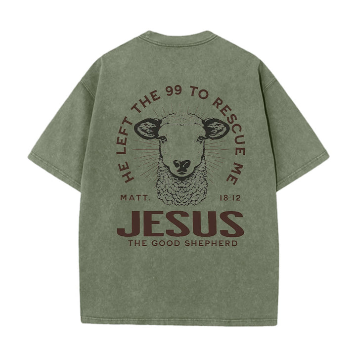 Christianartworkshop "He Left The 99 To Rescue Me" Unisex Washed T-Shirt - Army Green - 5XL - image 6