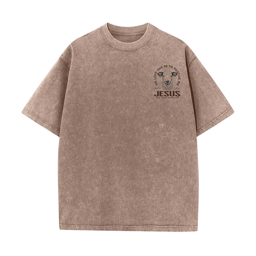 Christianartworkshop "He Left The 99 To Rescue Me" Unisex Washed T-Shirt - image 10