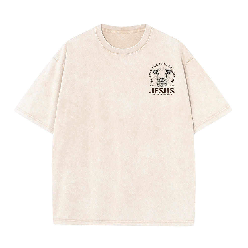 Christianartworkshop "He Left The 99 To Rescue Me" Unisex Washed T-Shirt - image 13