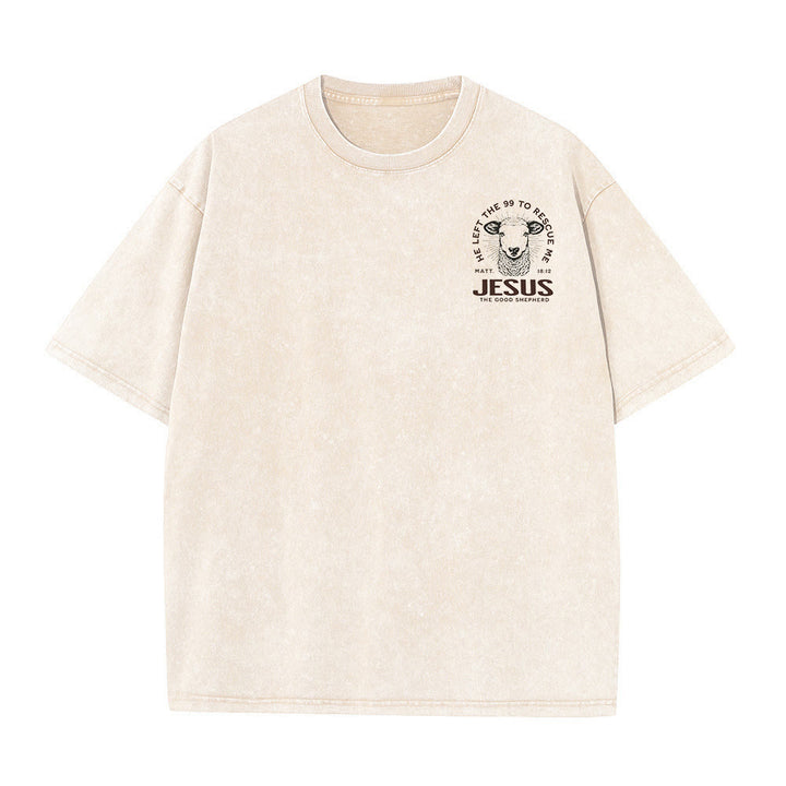 Christianartworkshop "He Left The 99 To Rescue Me" Unisex Washed T-Shirt - image 13