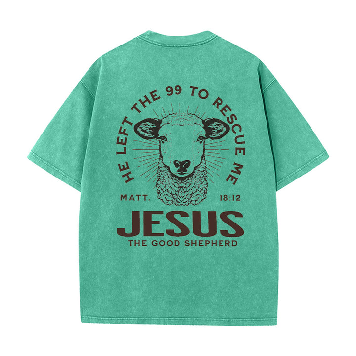 Christianartworkshop "He Left The 99 To Rescue Me" Unisex Washed T-Shirt - Green - 5XL - image 17