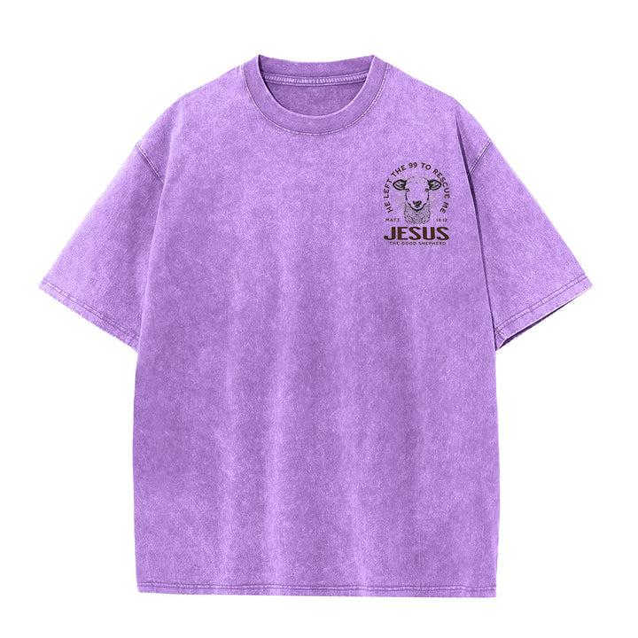 Christianartworkshop "He Left The 99 To Rescue Me" Unisex Washed T-Shirt - image 15