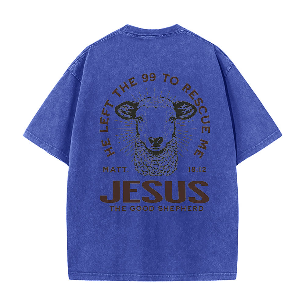 Christianartworkshop "He Left The 99 To Rescue Me" Unisex Washed T-Shirt - Blue - 5XL - image 2