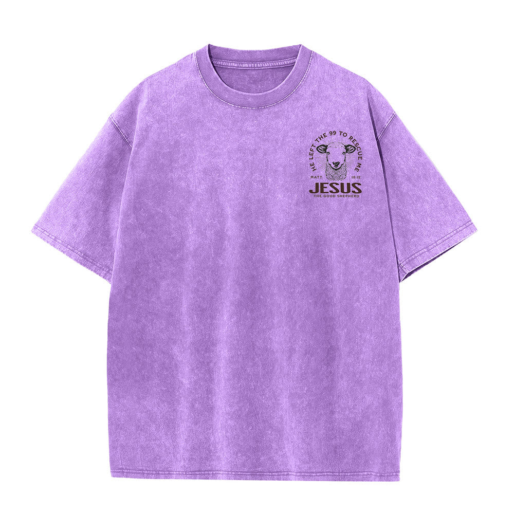 Christianartworkshop "He Left The 99 To Rescue Me" Unisex Washed T-Shirt - image 16