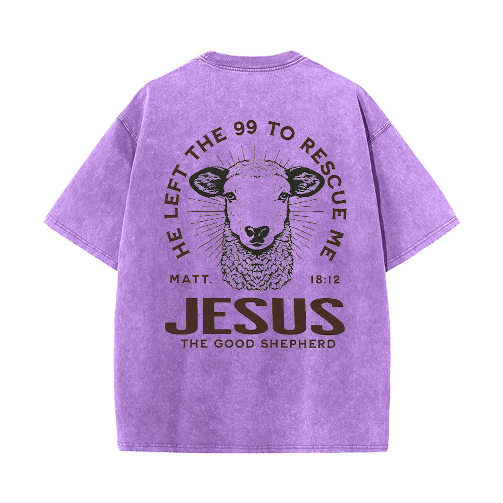 Christianartworkshop "He Left The 99 To Rescue Me" Unisex Washed T-Shirt - Purple - 5XL - image 14