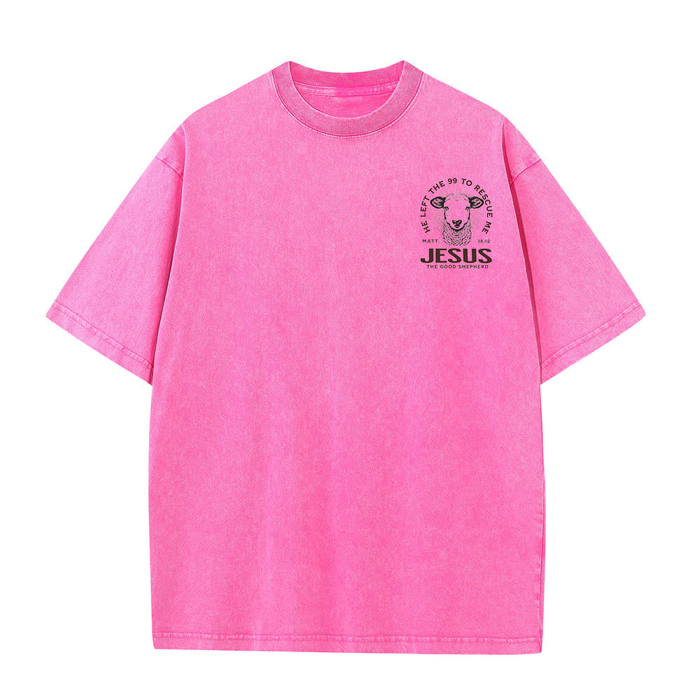 Christianartworkshop "He Left The 99 To Rescue Me" Unisex Washed T-Shirt - image 11