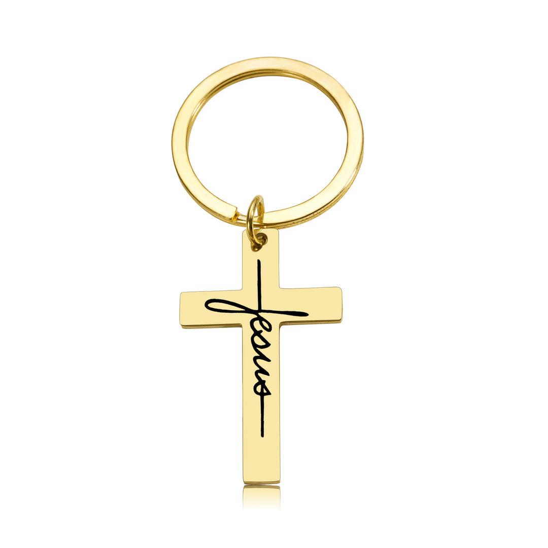 Christianartworkshop Jesus Cross Faith Keychain: His Name in Daily Moments - Golden - image 5