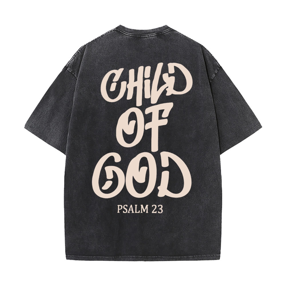 Christianartworkshop Chic Spiritual Child of God Psalm 23 Unisex Washed T-Shirt - Black - 5XL - image 2