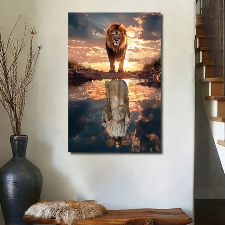 Christianartworkshop Lion & Jesus Reflection: Divine Majesty & Sacred Humility Wall Art Print - image 1