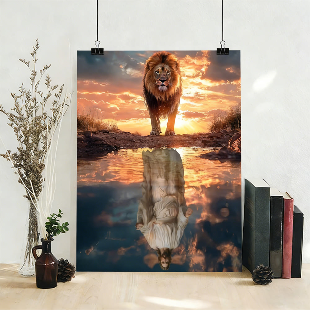 Christianartworkshop Lion & Jesus Reflection: Divine Majesty & Sacred Humility Wall Art Print - image 2