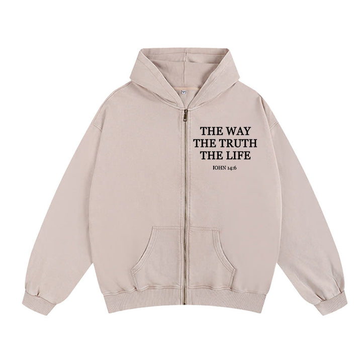 Christianartworkshop John 14:6 Zip-Up Hooded Jacket: Faithful Comfort for Church & Daily Life - Apricot - 2XL - image 9