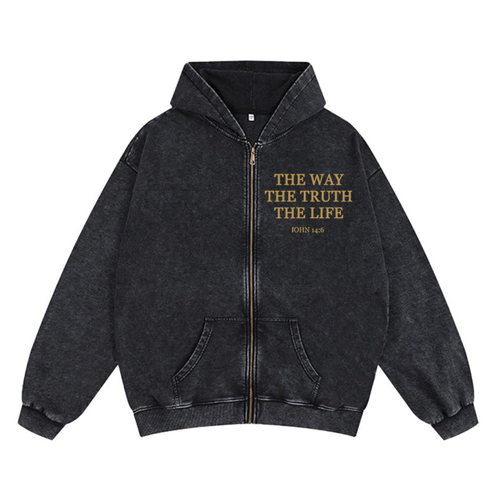 Christianartworkshop John 14:6 Zip-Up Hooded Jacket: Faithful Comfort for Church & Daily Life - Black - 2XL - image 2