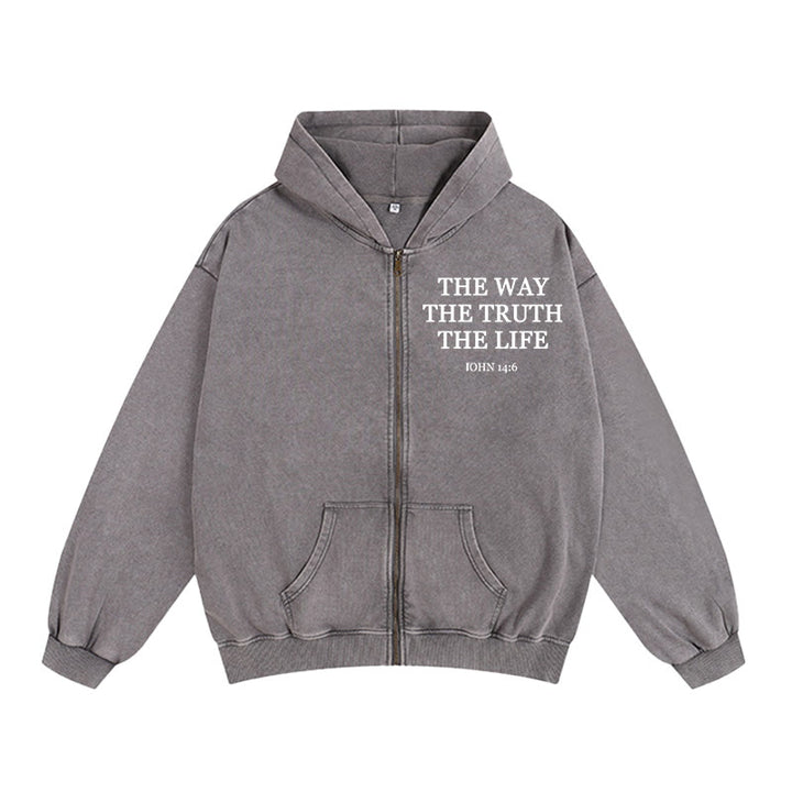 Christianartworkshop John 14:6 Zip-Up Hooded Jacket: Faithful Comfort for Church & Daily Life - Grey - 2XL - image 5