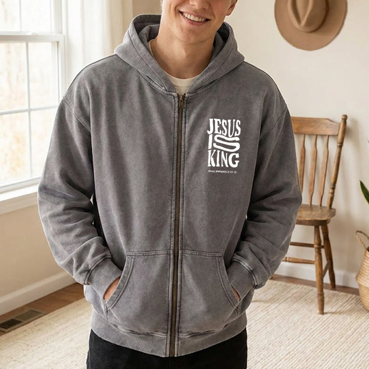 Christianartworkshop Jesus Is King Zip-Up Hooded Jacket: Philippians 2:10-11 Faith Statement - image 2