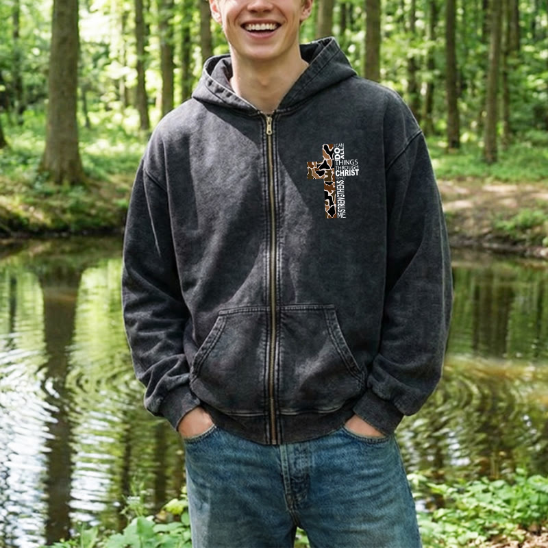 Christianartworkshop Cross Motif Hooded Jacket: All Things Through Christ for Church & Daily - image 2