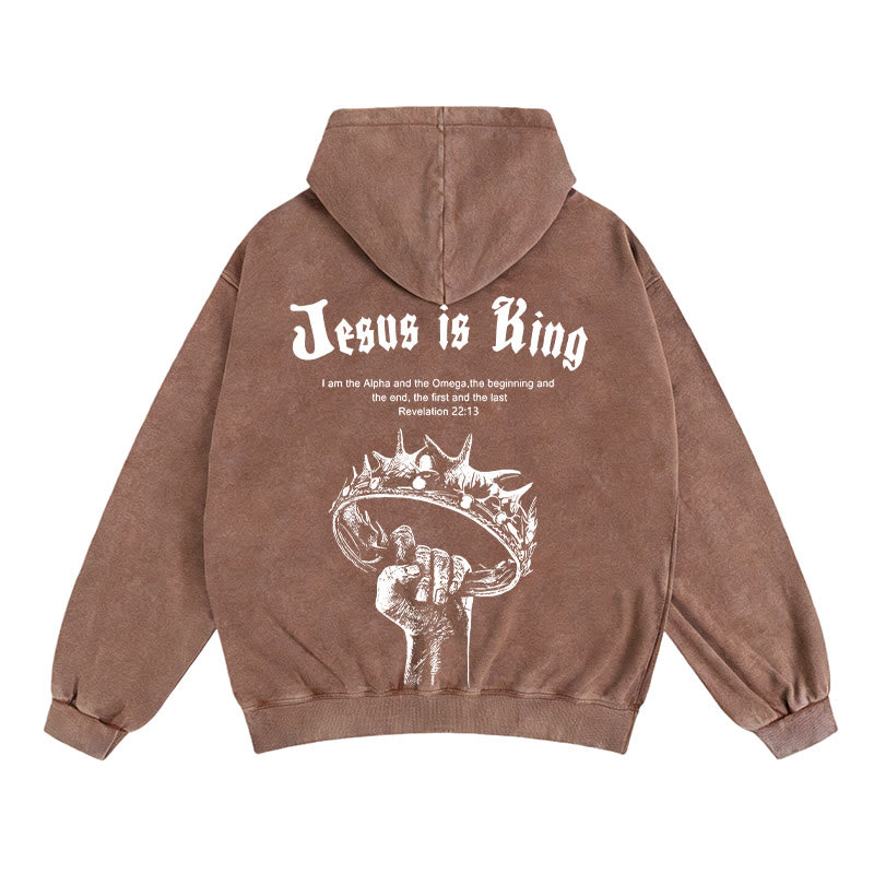 Christianartworkshop Jesus is King Zip-Up Hooded Jacket: Stylish Faith with Revelation 22:13 - Coffee - 2XL - image 11