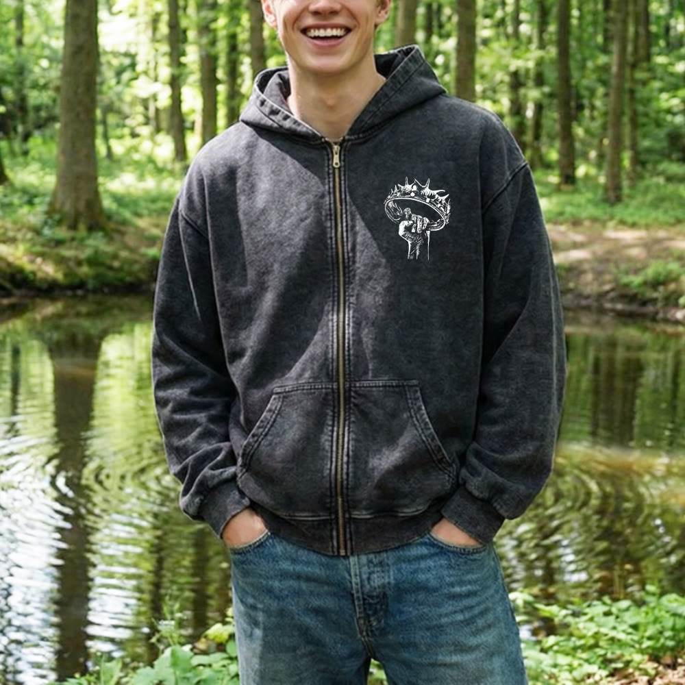 Christianartworkshop Jesus is King Zip-Up Hooded Jacket: Stylish Faith with Revelation 22:13 - image 10