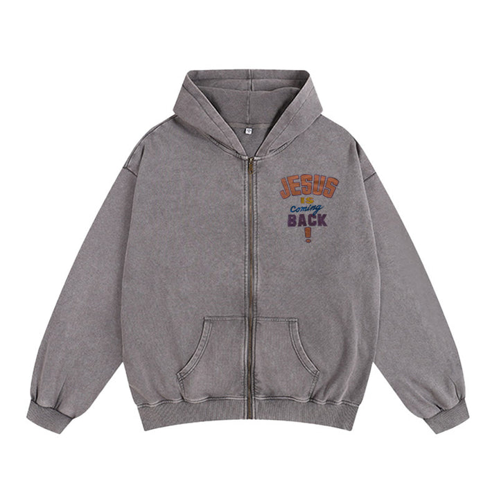 Christianartworkshop Jesus Is Coming Back Zip-Up Hooded Jacket: Faithful Hope for Daily Wear - Grey - 2XL - image 5
