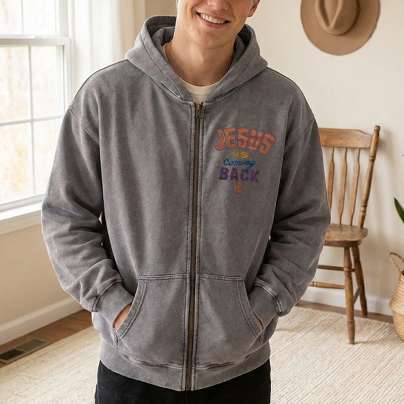 Christianartworkshop Jesus Is Coming Back Zip-Up Hooded Jacket: Faithful Hope for Daily Wear - image 6