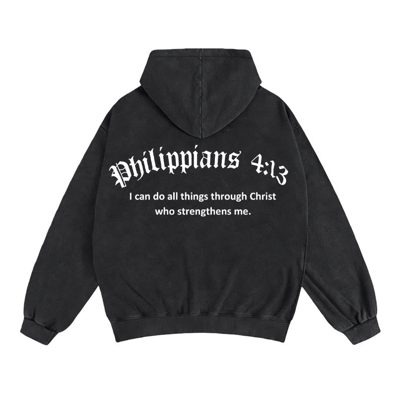Christianartworkshop Philippians 4:13 Hooded Jacket: Faith Gift with Strength Message - Black - 2XL - image 0