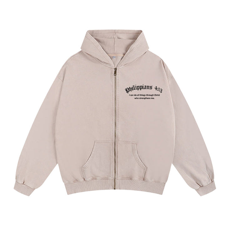 Christianartworkshop Philippians 4:13 Zip-Up Hooded Jacket: Faith Gift with Strength Message - image 5