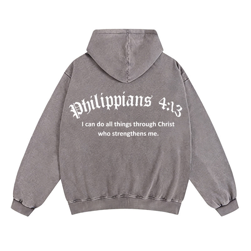 Christianartworkshop Philippians 4:13 Zip-Up Hooded Jacket: Faith Gift with Strength Message - Grey - 2XL - image 8