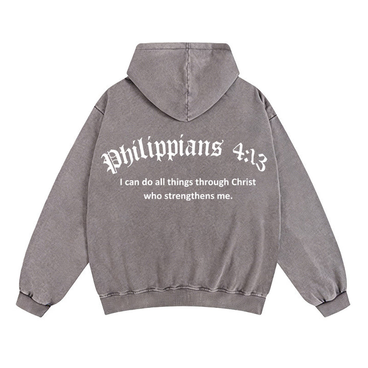 Christianartworkshop Philippians 4:13 Zip-Up Hooded Jacket: Faith Gift with Strength Message - Grey - 2XL - image 8