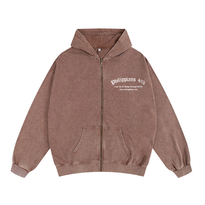 Christianartworkshop Philippians 4:13 Zip-Up Hooded Jacket: Faith Gift with Strength Message - image 15