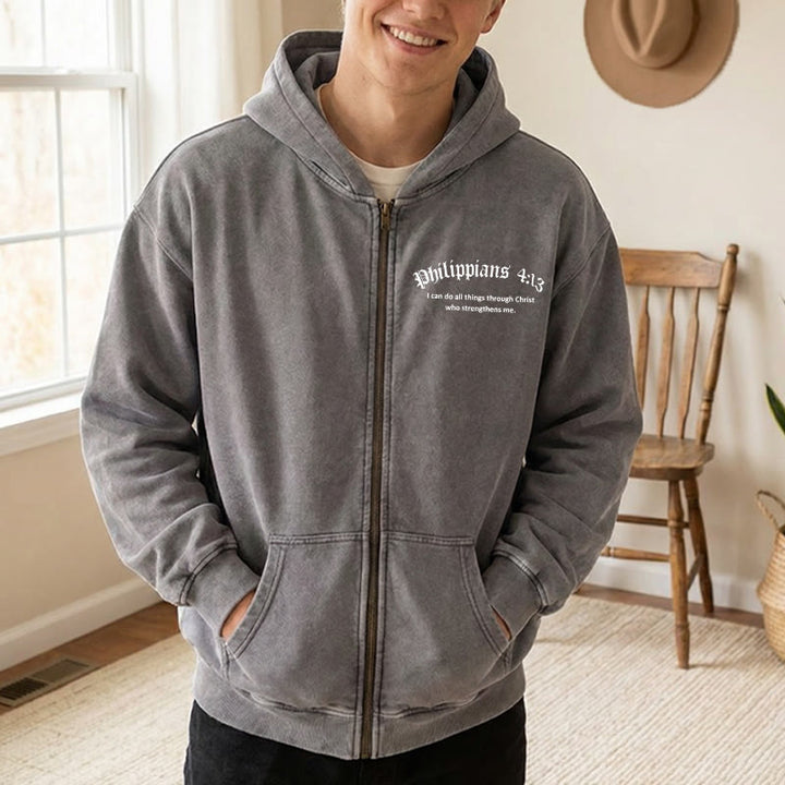 Christianartworkshop Philippians 4:13 Zip-Up Hooded Jacket: Faith Gift with Strength Message - image 10