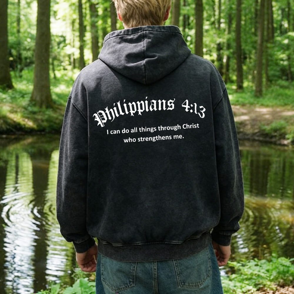 Christianartworkshop Philippians 4:13 Zip-Up Hooded Jacket: Faith Gift with Strength Message - image 3